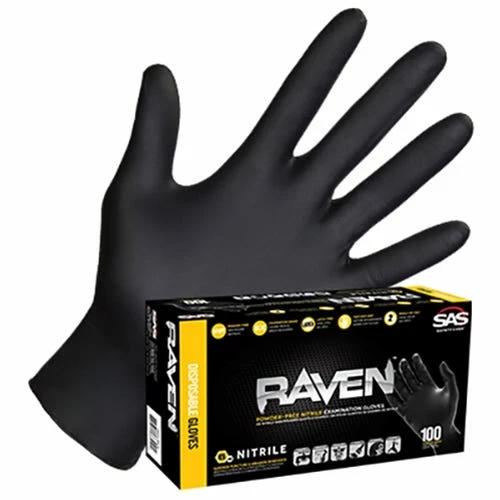 SAS Safety SAS Raven 7 Mil Disposable Nitrile Gloves Extra Strength - (Box Of 100) 66516 1 SAS Safety SAS Raven 7 Mil Disposable Nitrile Gloves Extra Strength - (Box Of 100) 66516