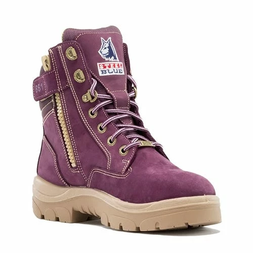 Steel Blue Work Boots Steel Blue Ladies Southern Cross Zip Nubuck Leather Safety Boots W/ Steel Toe Cap - Wide Fit 892861W-PUR 1 Steel Blue Work Boots Steel Blue Ladies Southern Cross Zip Nubuck Leather Safety Boots W/ Steel Toe Cap - Wide Fit 892861W-PUR
