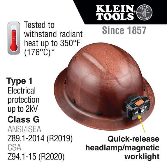Klein Tools Hard Hat, KONSTRUCT Series, Full-Brim, Class G, Rechargeable Headlamp 60447 8 Klein Tools Hard Hat, KONSTRUCT Series, Full-Brim, Class G, Rechargeable Headlamp 60447 - Image 8